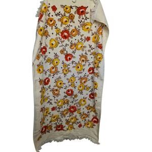 Vintage 1960s/70s Springmaid Fringe Bath Towel Cream Orange Floral GrannyCottage